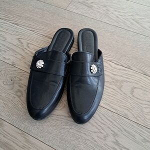 Black Vegan Leather Mules with Rhinestone Detail